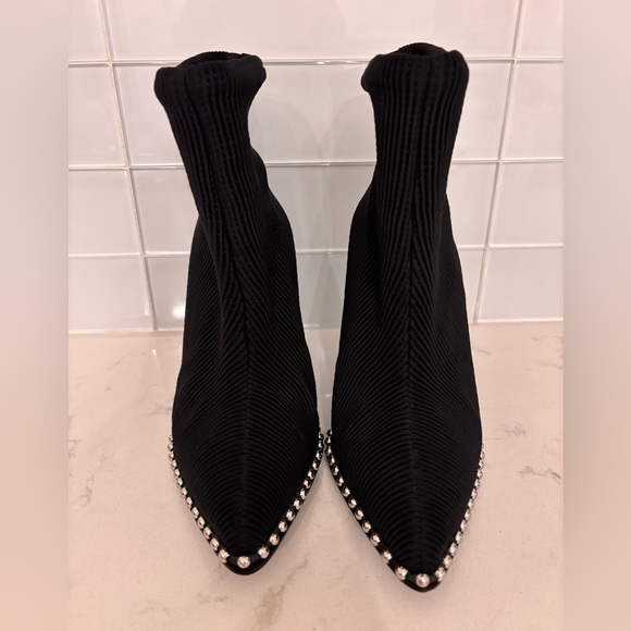 Alexander Wang Black Heeled Stretch Knit Sock Bootie Silver Stud Accents - Picture 8 of 8